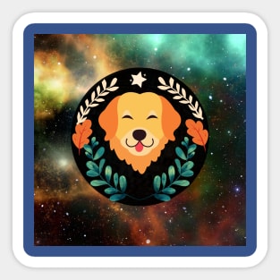 Dog Head in Leaves and Galaxy Sticker